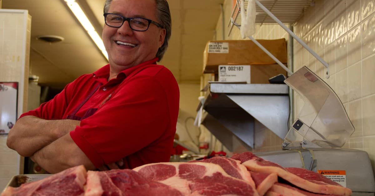 Mark Jaworski behind the meat counter at Jaworski Meats